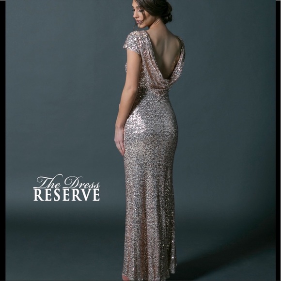 Badgley Mischka Dresses Badgley Mischka Rose Gold Sequin Cowl Back